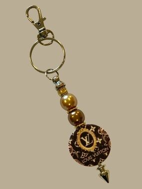 Brown, Silver, and Gold Fashion monogramed Beaded Key Charm Handcrafted